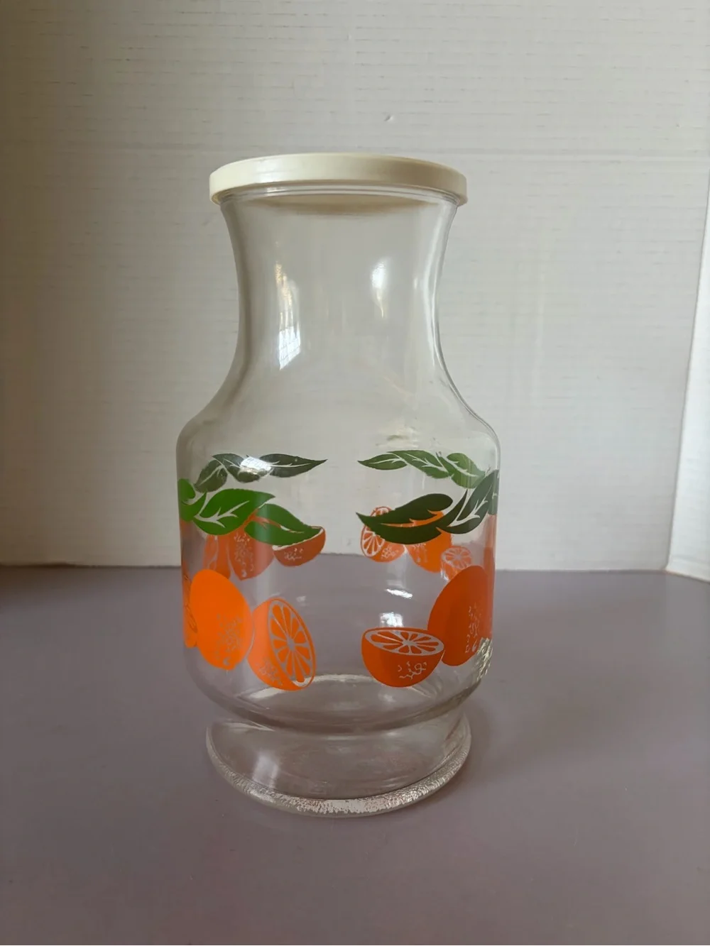 Anchor Hocking Glass Carafe with Orange and Green Citrus Motif